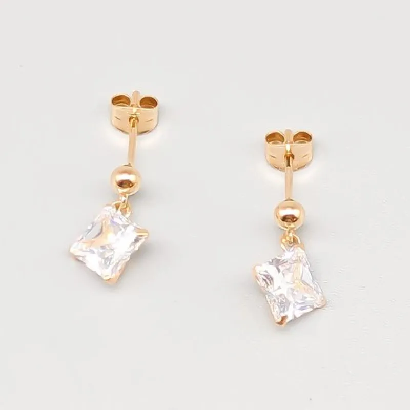 Outlet Pamono Gold Earrings with White Stones, Set of 2