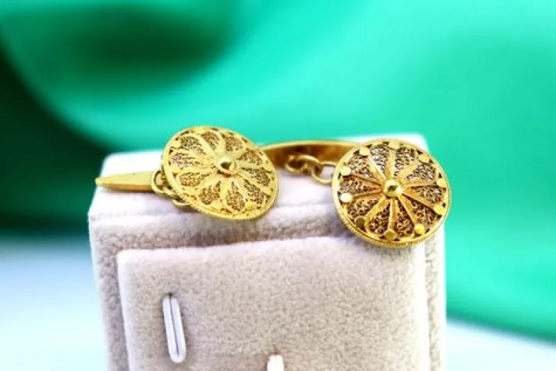 Pamono Gold Filigree Cufflinks with Reliefs and Circular Shape, Set of 2> Cufflinks