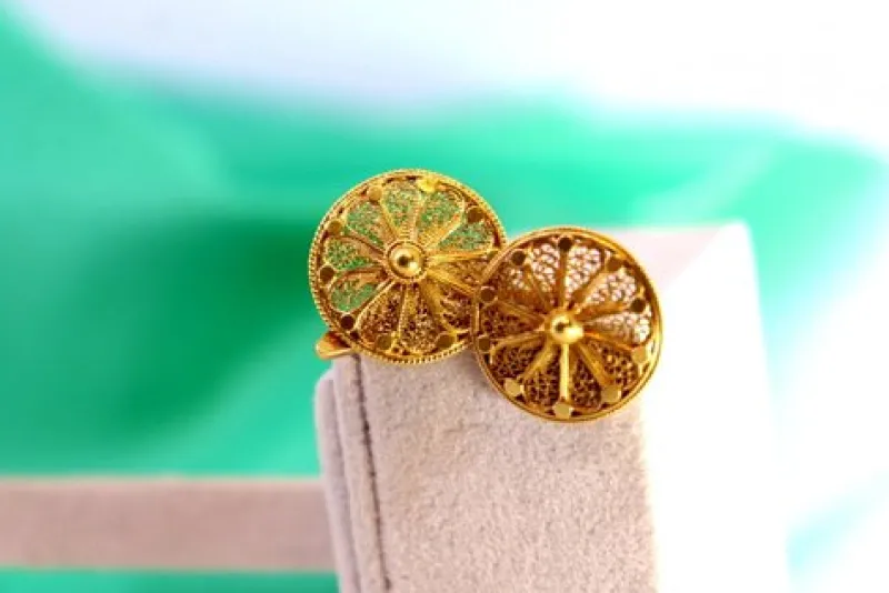 Pamono Gold Filigree Cufflinks with Reliefs and Circular Shape, Set of 2> Cufflinks