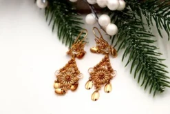 Pamono Gold Filigree Earrings with Cutouts and Hinged Pendants, Set of 2><noscript><img width=