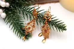 Pamono Gold Filigree Earrings with Cutouts and Hinged Pendants, Set of 2><noscript><img width=