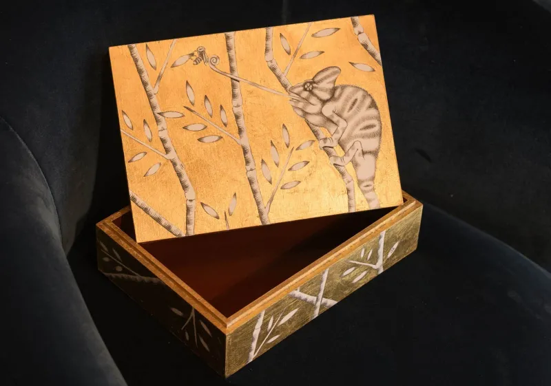 Pamono Gold Forest Box from Casarialto Atelier> Trunks, Crates & Baskets