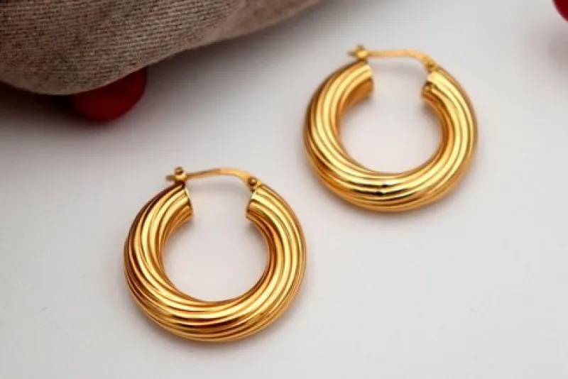 Outlet Pamono Gold Hoops with Reliefs and Friezes, Set of 2