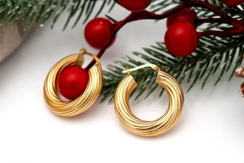 Outlet Pamono Gold Hoops with Reliefs and Friezes, Set of 2