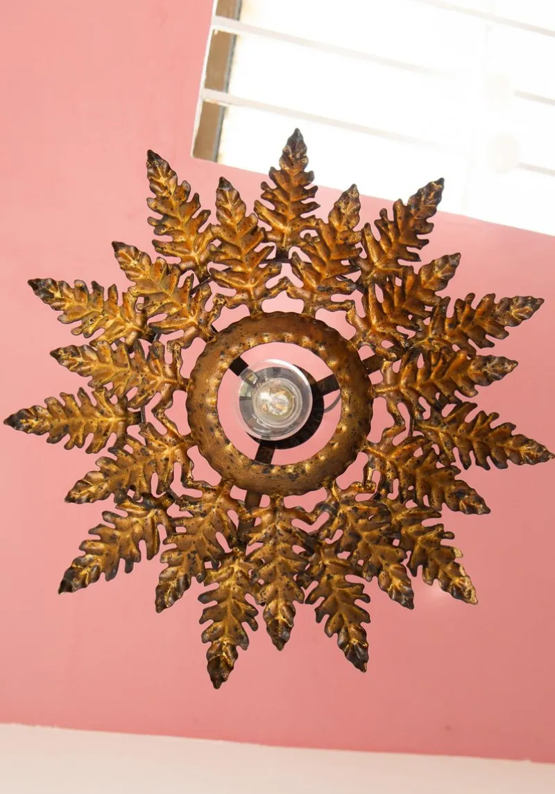 Pamono Gold Leaf Metal Ceiling Light, 1950> Ceiling Lights