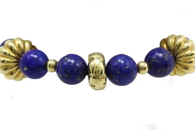Pamono Gold Link Bracelet with Lapis> Bracelets