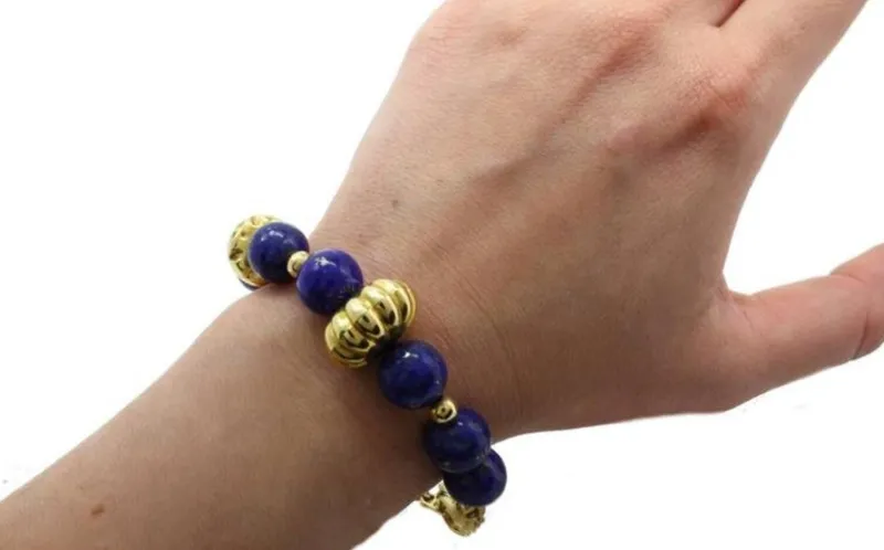 Pamono Gold Link Bracelet with Lapis> Bracelets