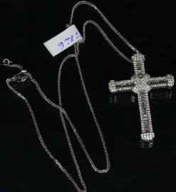 Sale Pamono Gold Necklace with Pendant-Cross with Diamonds, 2000s