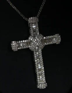 Sale Pamono Gold Necklace with Pendant-Cross with Diamonds, 2000s