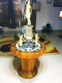 Pamono Gold Orange Murano Glass Fountain with Lighting and Water, Italy, 1970s><noscript><img width=