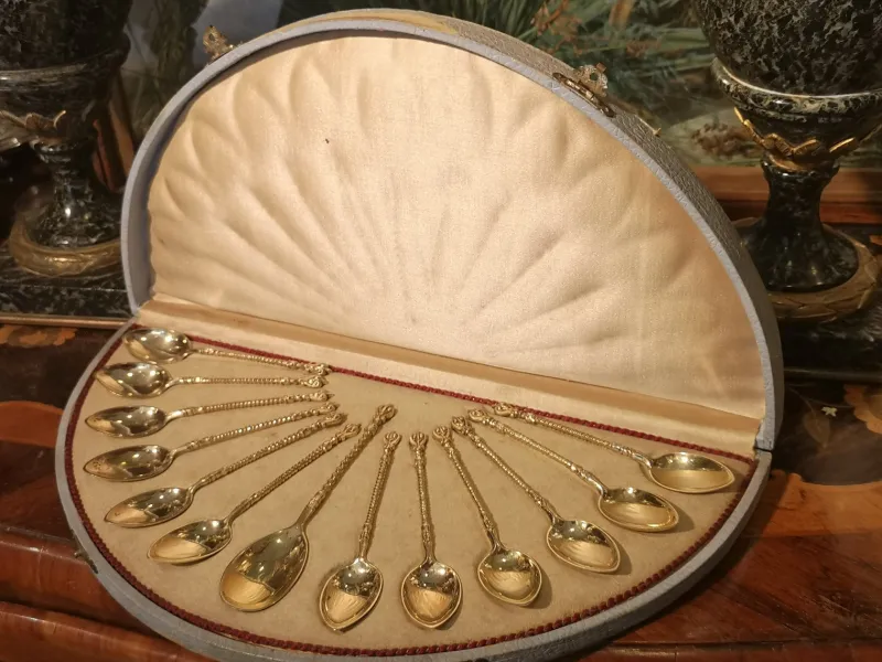 Pamono Gold Plated Silver Coffee Spoons, Set of 13> Cutlery & Serving Utensils