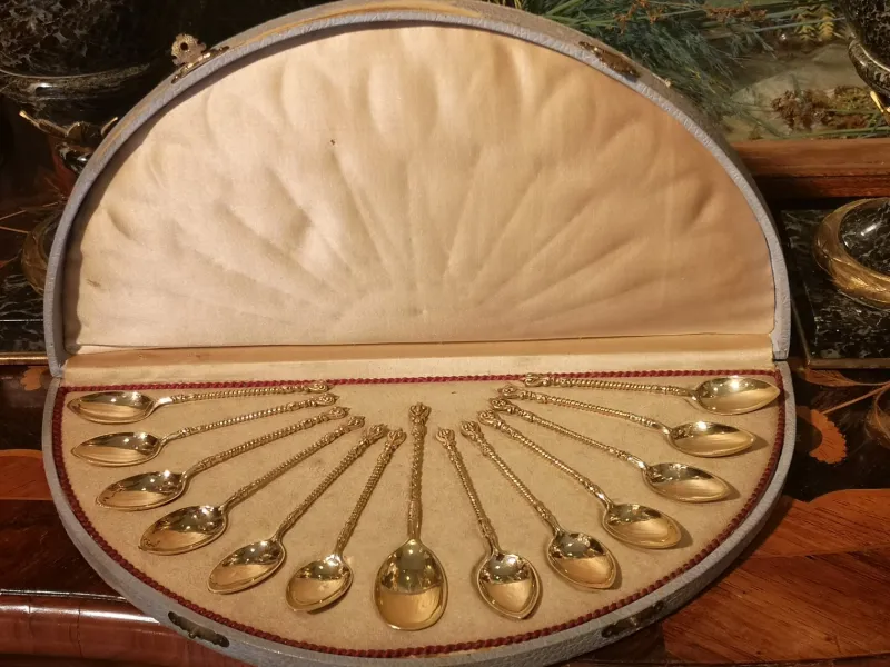 Pamono Gold Plated Silver Coffee Spoons, Set of 13> Cutlery & Serving Utensils
