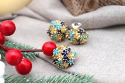 Pamono Gold Ring and Earrings with Enamel and Blue-Toned Applications, Set of 3
