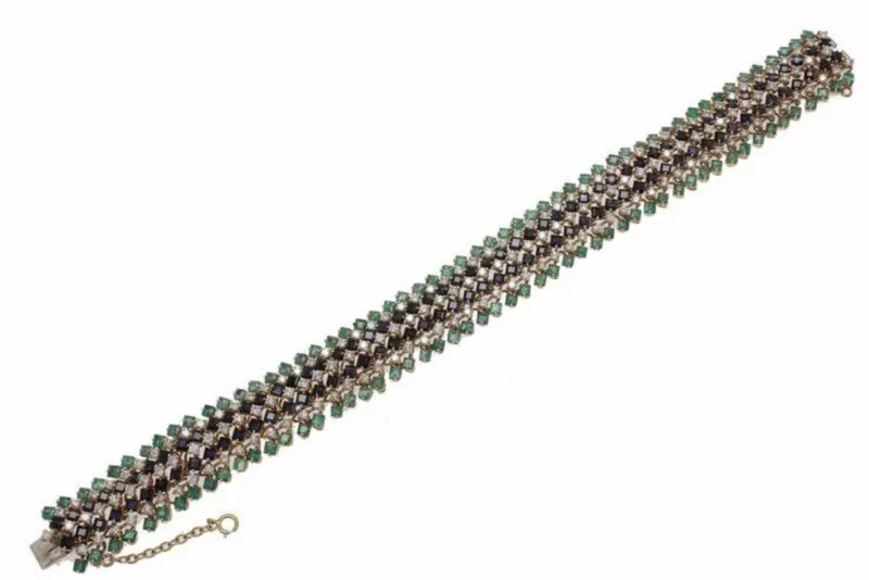 Pamono Gold Strands Bracelet with Emerald and Sapphire and Diamonds> Bracelets