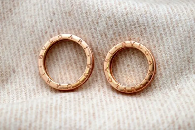 Pamono Gold Wedding Rings with Engravings and Double Strip, Set of 2> Rings