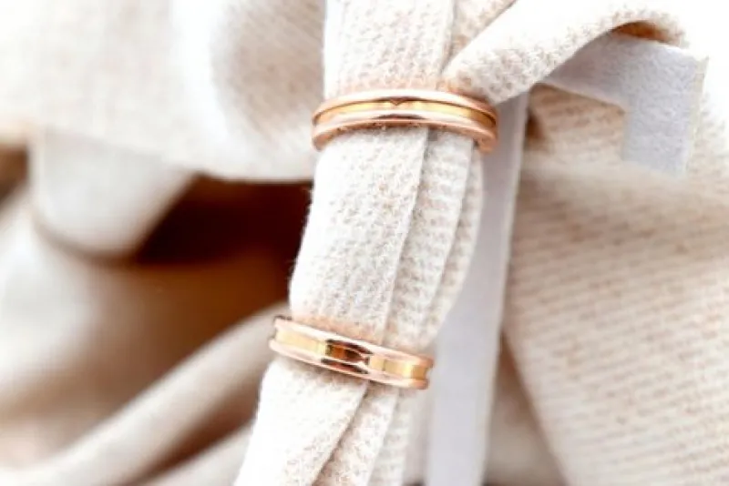 Pamono Gold Wedding Rings with Engravings and Double Strip, Set of 2> Rings