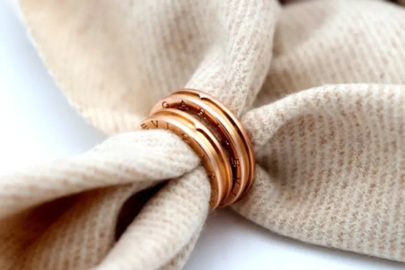 Pamono Gold Wedding Rings with Engravings and Double Strip, Set of 2> Rings