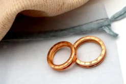 Pamono Gold Wedding Rings with Engravings and Double Strip, Set of 2><noscript><img width=