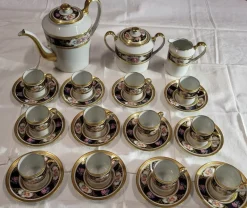 Pamono Gold-Plated Service from L' Ancienne Manufacture Royale de Limoges, France, 1980s, Set of 75><noscript><img width=