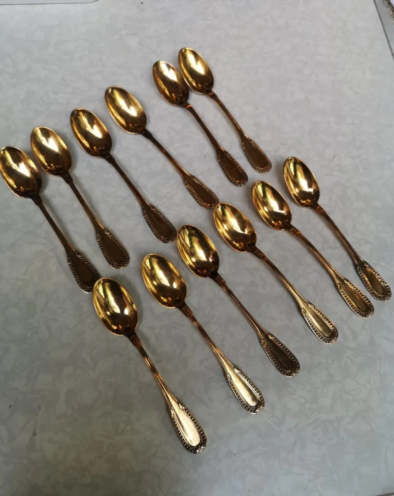 New Pamono Gold-Plated Sterling Silver Coffee Spoons from Christofle, France, Set of 12
