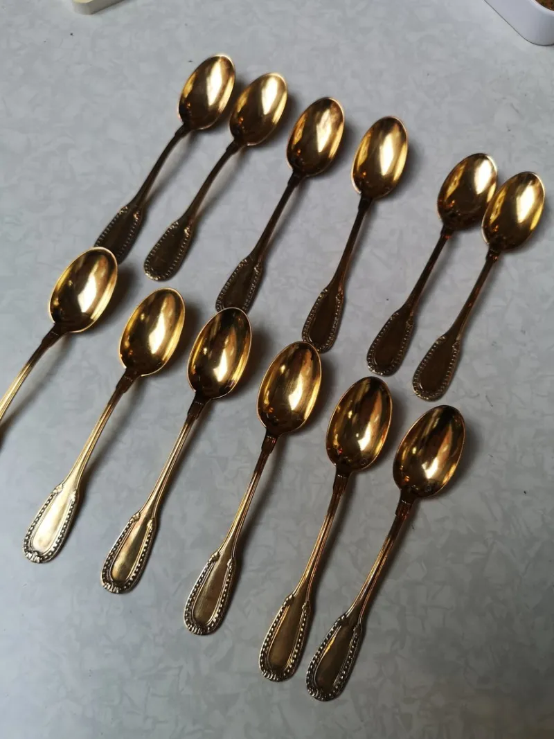 New Pamono Gold-Plated Sterling Silver Coffee Spoons from Christofle, France, Set of 12