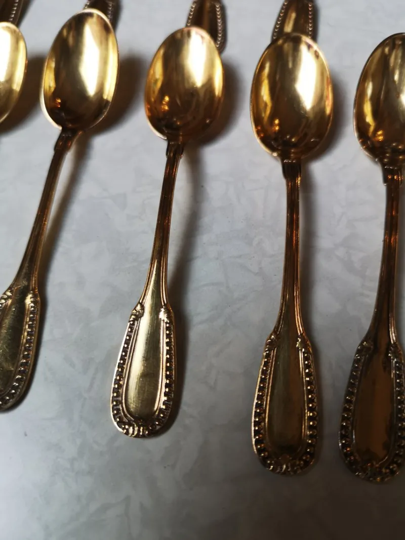 New Pamono Gold-Plated Sterling Silver Coffee Spoons from Christofle, France, Set of 12