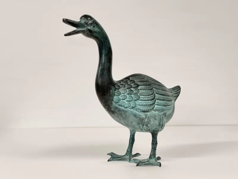 Hot Pamono Goose Sculpture, 1920s-1940s, Green-Patinated Bronze