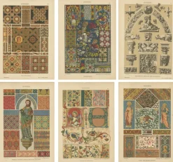 Hot Pamono Gothic Artwork from Ornamentenschatz, 1887, Paper, Set of 6