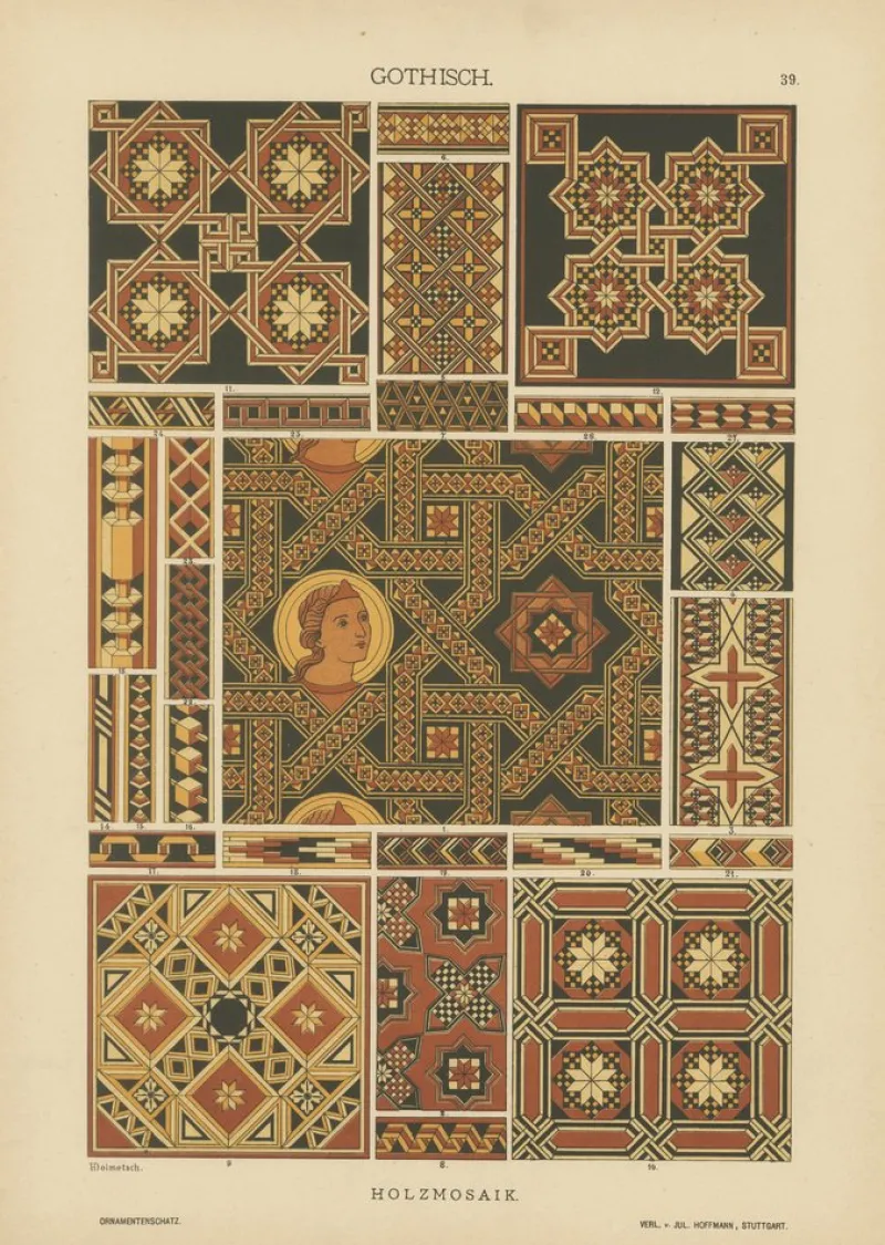 Hot Pamono Gothic Artwork from Ornamentenschatz, 1887, Paper, Set of 6