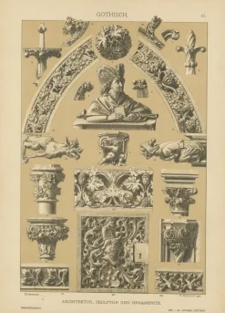Hot Pamono Gothic Artwork from Ornamentenschatz, 1887, Paper, Set of 6