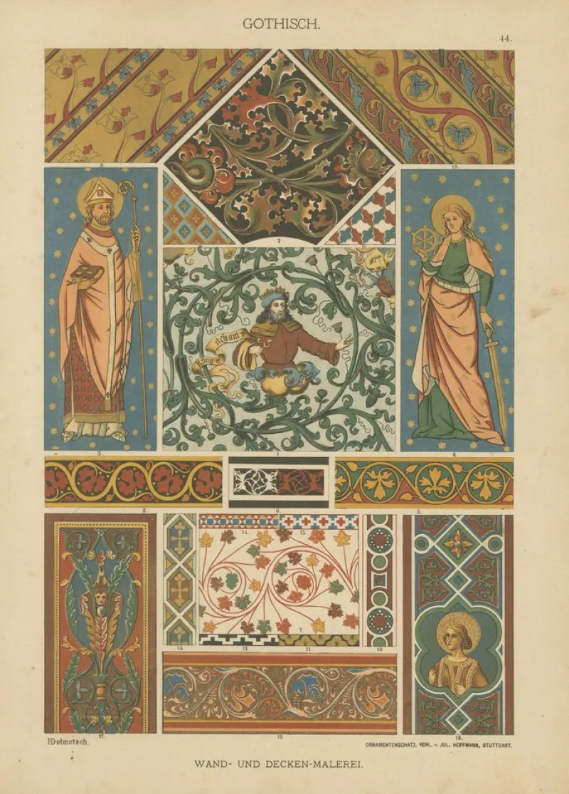 Hot Pamono Gothic Artwork from Ornamentenschatz, 1887, Paper, Set of 6