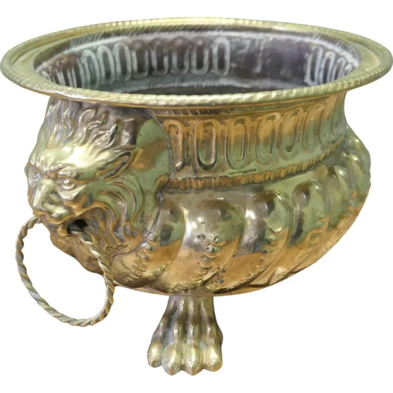 Sale Pamono Gothic Brass Jardiniere with Lions Mask Handles