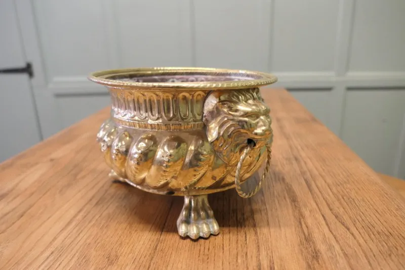 Sale Pamono Gothic Brass Jardiniere with Lions Mask Handles