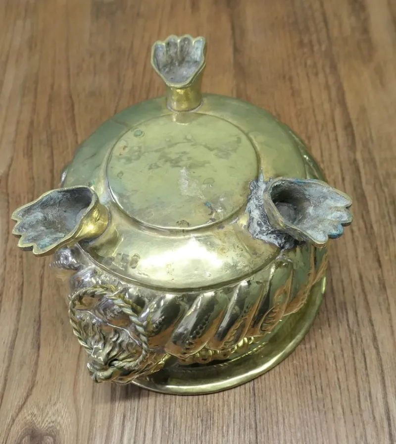 Sale Pamono Gothic Brass Jardiniere with Lions Mask Handles