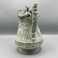 Pamono Gothic Revival Ceramic Relief Jug with Pewter Mount from W. Ridgway & Son, England, 1840s> Bottles, Carafes & Jugs