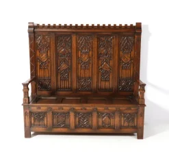 Online Pamono Gothic Revival Oak High Back Hall Bench, 1900s