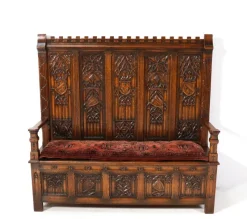 Online Pamono Gothic Revival Oak High Back Hall Bench, 1900s