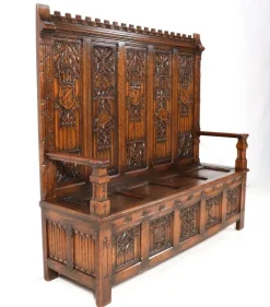 Online Pamono Gothic Revival Oak High Back Hall Bench, 1900s