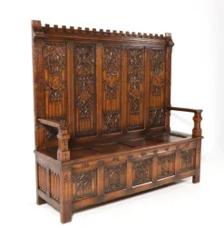 Online Pamono Gothic Revival Oak High Back Hall Bench, 1900s