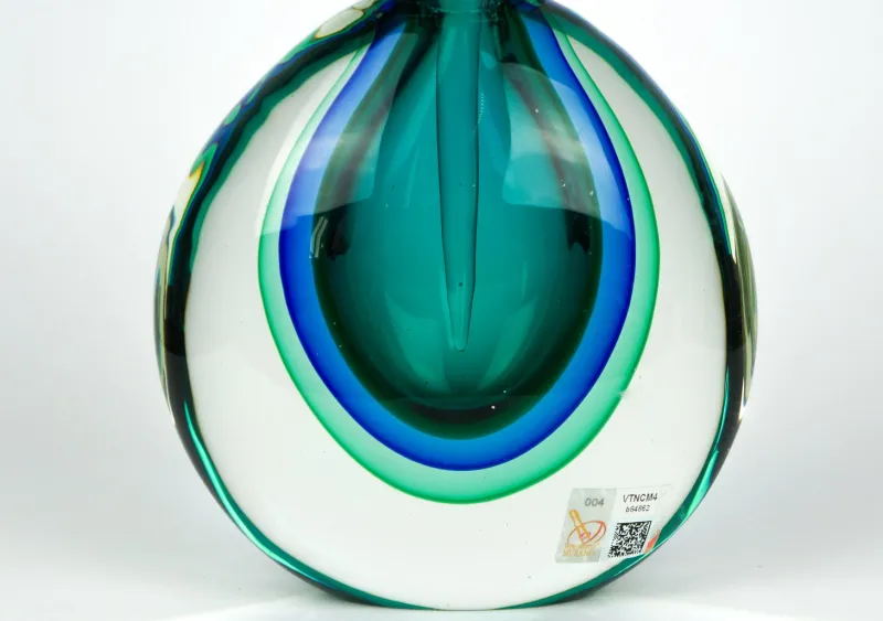 Sale Pamono Green & Blue Sommerso Murano Blown Glass Bottle by Michele Onesto for Made Murano Glass, 2019
