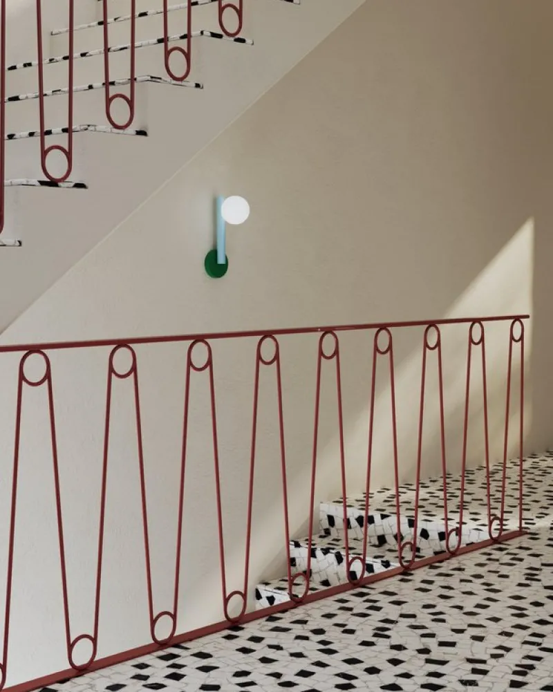 Pamono Green and Light Blue Tube with Globes and Cones Wall Light by Atelier Areti> Wall Lights & Sconces