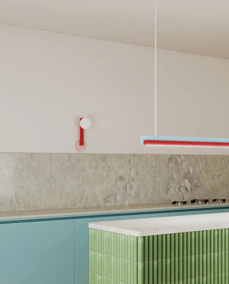 Pamono Green and Light Blue Tube with Globes and Cones Wall Light by Atelier Areti> Wall Lights & Sconces