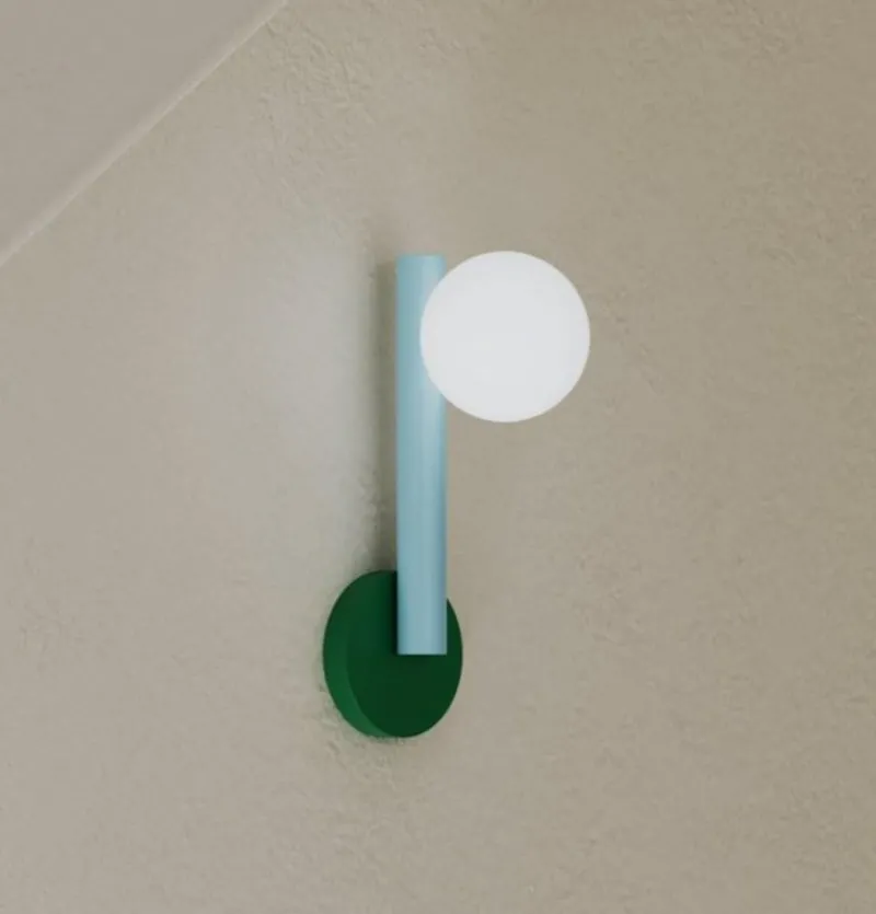 Pamono Green and Light Blue Tube with Globes and Cones Wall Light by Atelier Areti> Wall Lights & Sconces