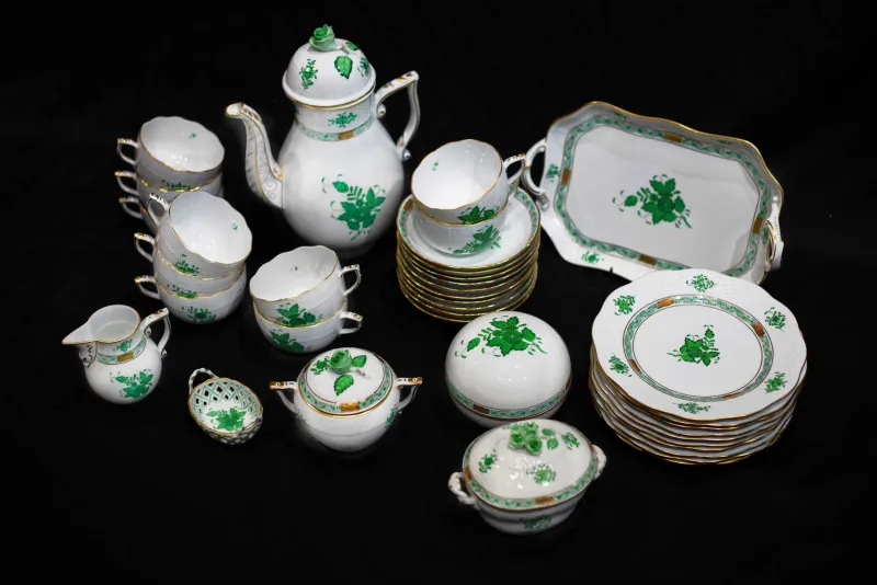 Pamono Green Appony Coffee Service from Herend, Set of 36> Coffee & Tea Service