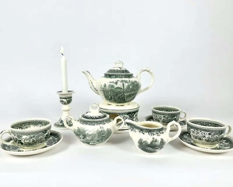 Pamono Green Burgenland Coffee and Tea Set in Porcelain from Villeroy & Boch, Germany, 1980s, Set of 13> Coffee & Tea Service
