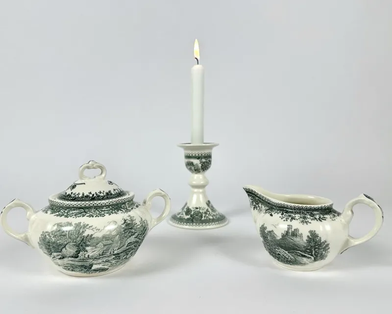 Pamono Green Burgenland Coffee and Tea Set in Porcelain from Villeroy & Boch, Germany, 1980s, Set of 13> Coffee & Tea Service