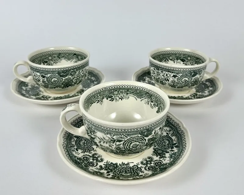 Pamono Green Burgenland Coffee and Tea Set in Porcelain from Villeroy & Boch, Germany, 1980s, Set of 13> Coffee & Tea Service