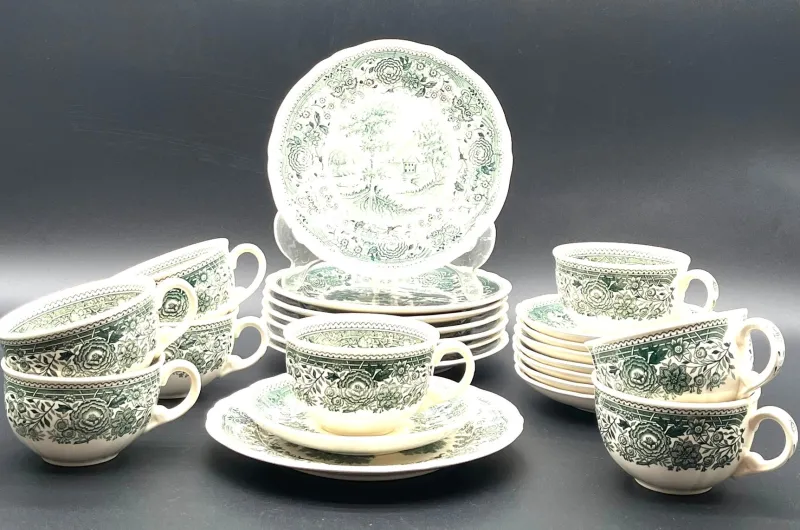 Pamono Green Burgenland Coffee or Tea Service from Villeroy & Boch, 1960s, Set of 28> Coffee & Tea Service