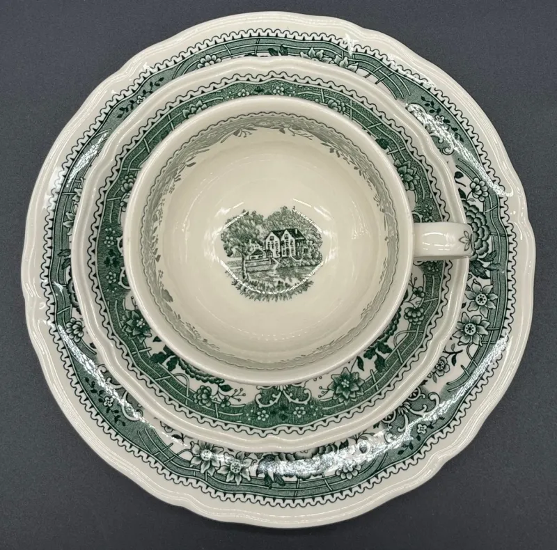 Pamono Green Burgenland Coffee or Tea Service from Villeroy & Boch, 1960s, Set of 28> Coffee & Tea Service