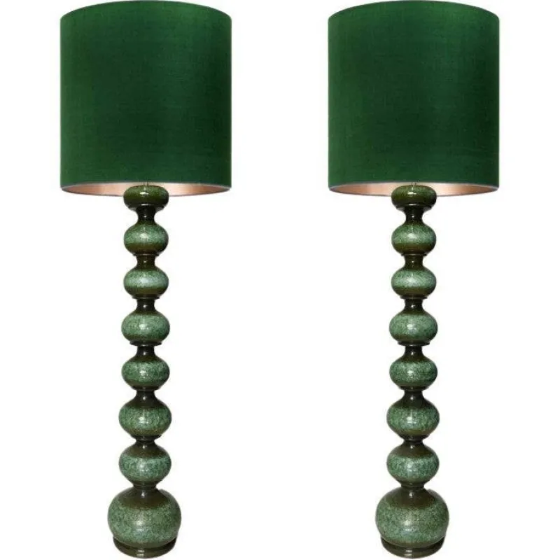 Hot Pamono Green Ceramic Floor Lamp from Kaiser with Silk Lampshade, 1960